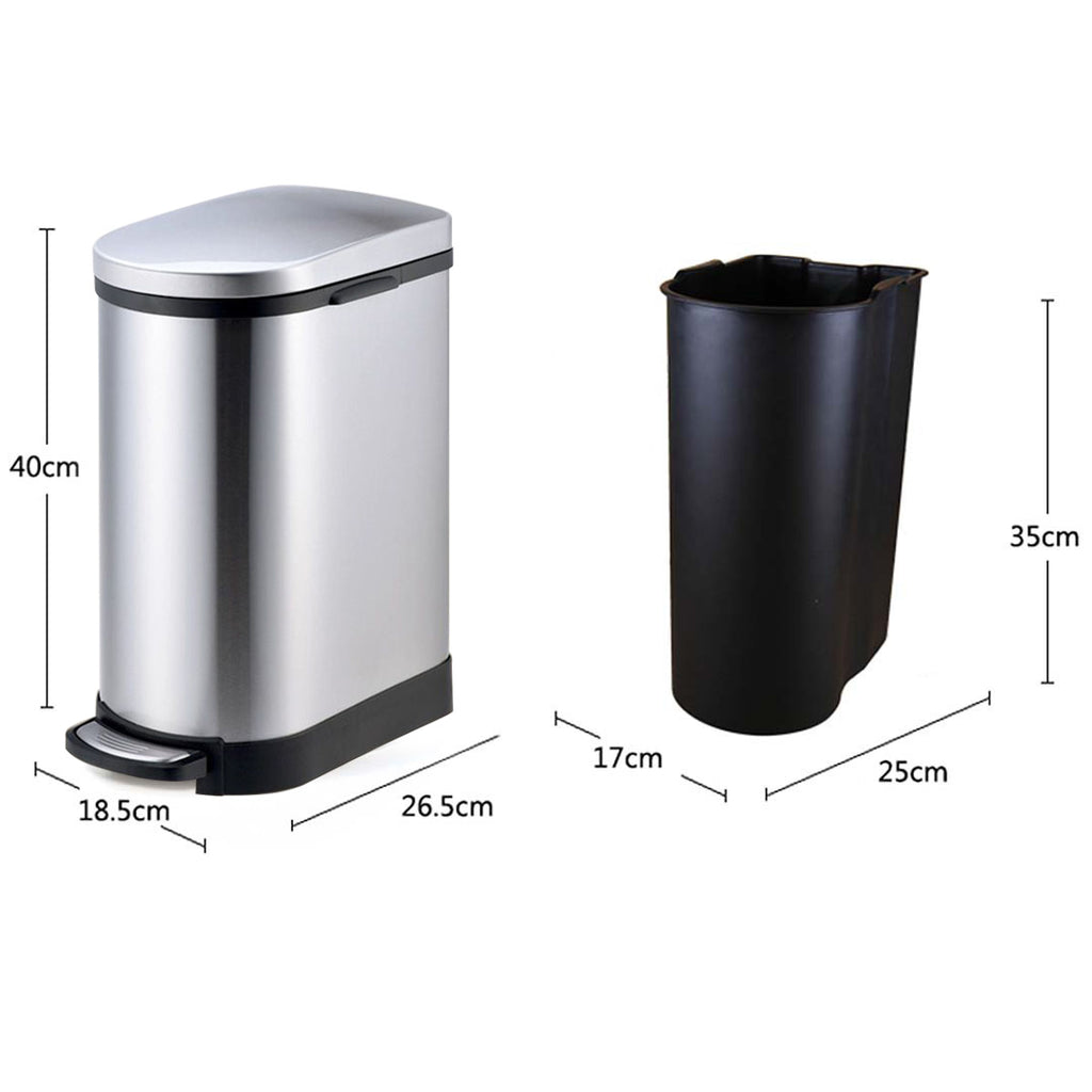 Foot Pedal Stainless Steel Trash Bin 10L