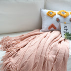 Pink Textured Knitted Throw Blanket