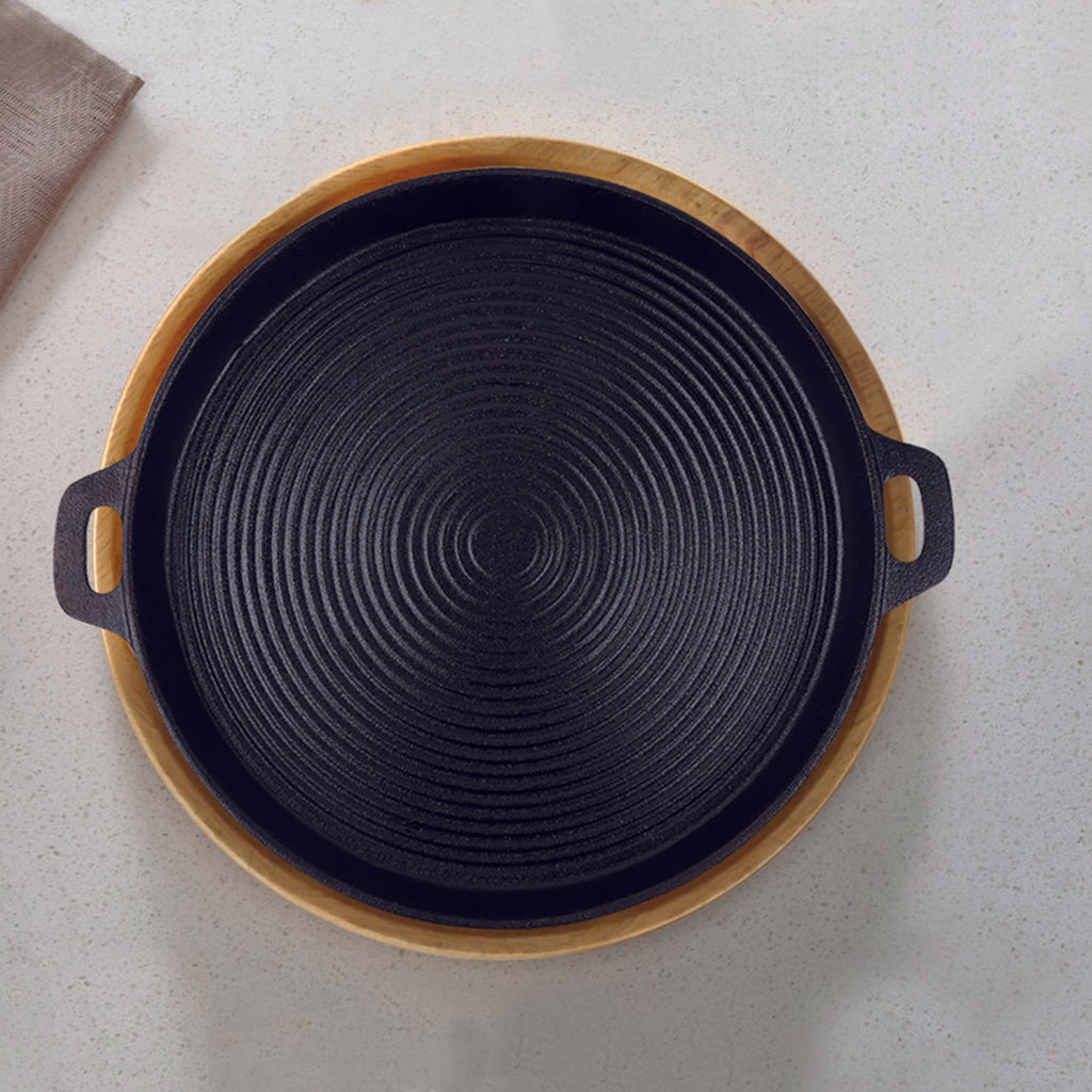 SOGA 35cm Round Ribbed Cast Iron with Handle