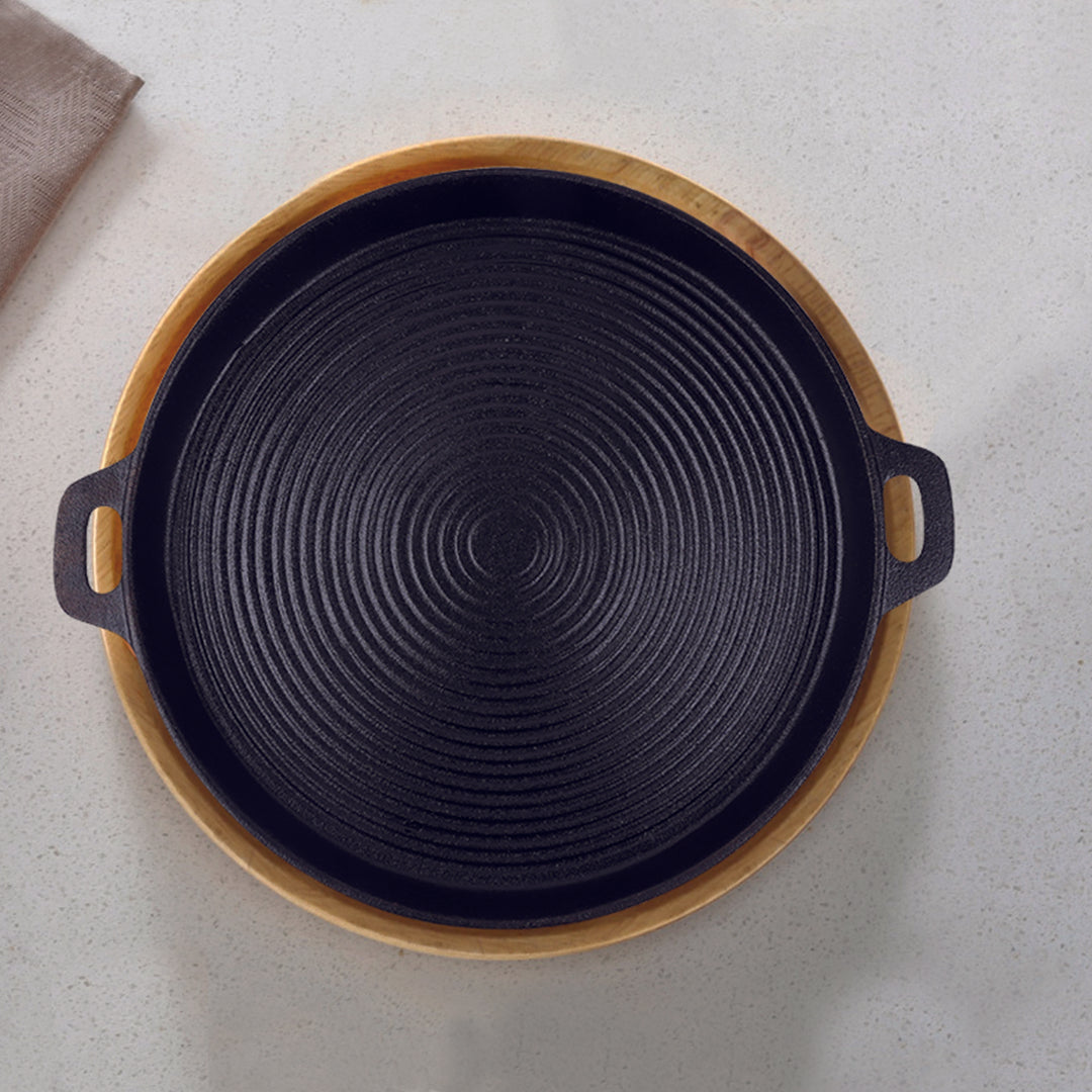 SOGA 35cm Round Ribbed Cast Iron with Handle