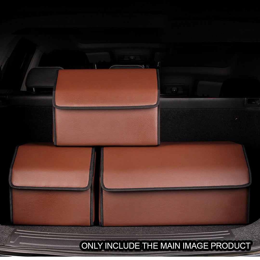 Leather Car Boot Foldable Trunk Cargo Organizer Box Coffee Medium