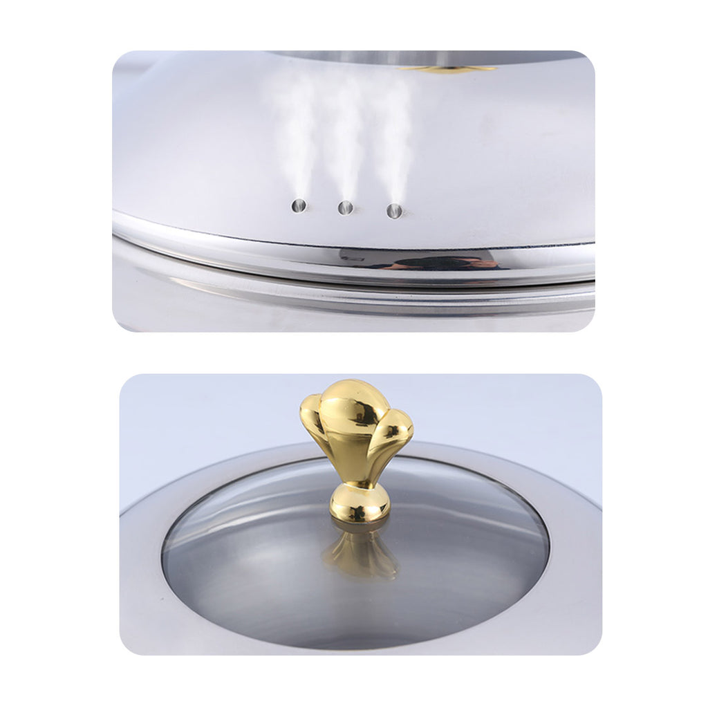 Stainless Steel Gold Accents Round Chafing Dish with Glass Top Lid