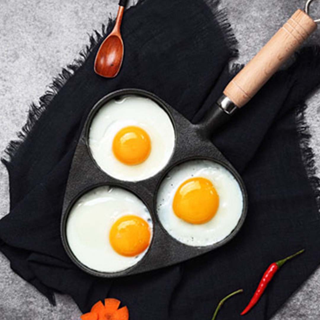 3 Mold Cast Iron Omelette Fry Pan