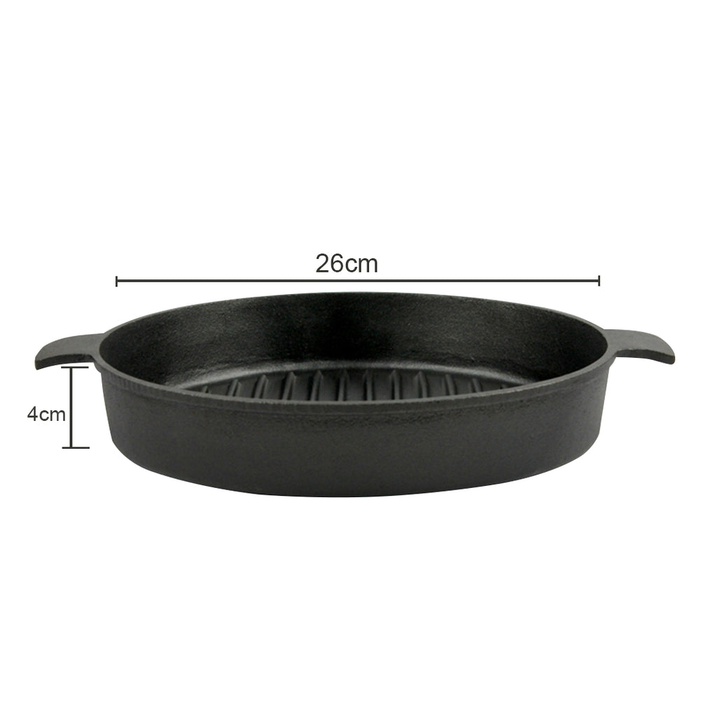 SOGA 26cm Round Ribbed Cast Iron with Handle
