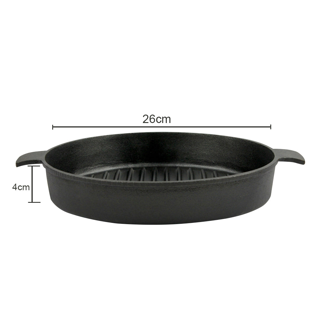SOGA 26cm Round Ribbed Cast Iron with Handle