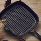 SOGA 23.5cm Square Ribbed Cast Iron Frying Pan with Handle