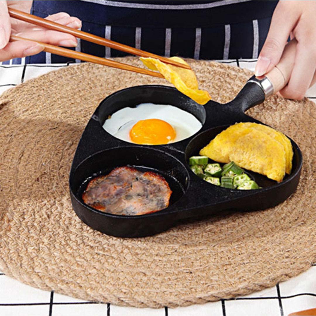 3 Mold Cast Iron Omelette Fry Pan