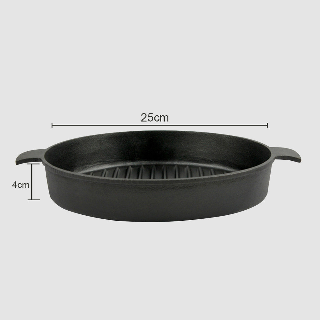 SOGA 25cm Round Ribbed Cast Iron with Handle