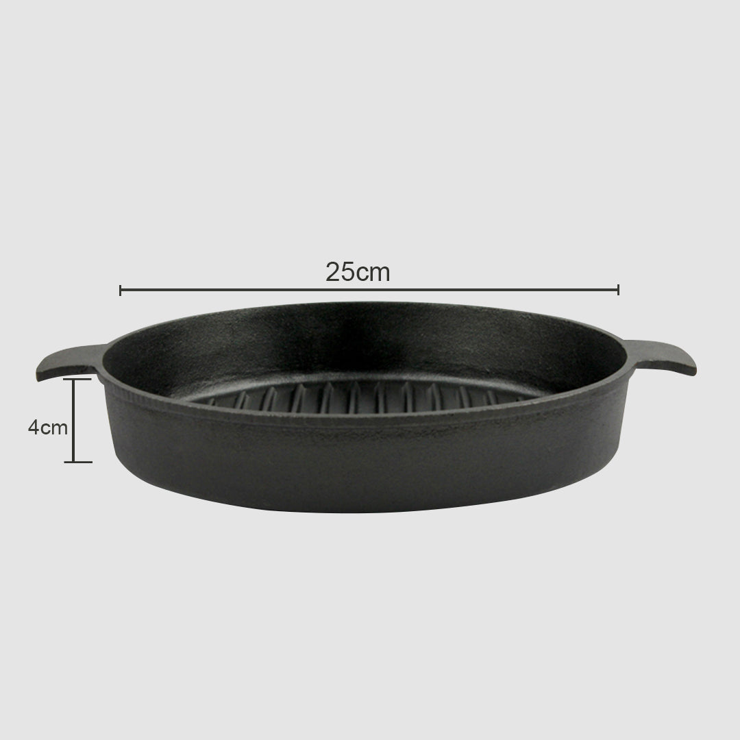 SOGA 25cm Round Ribbed Cast Iron with Handle