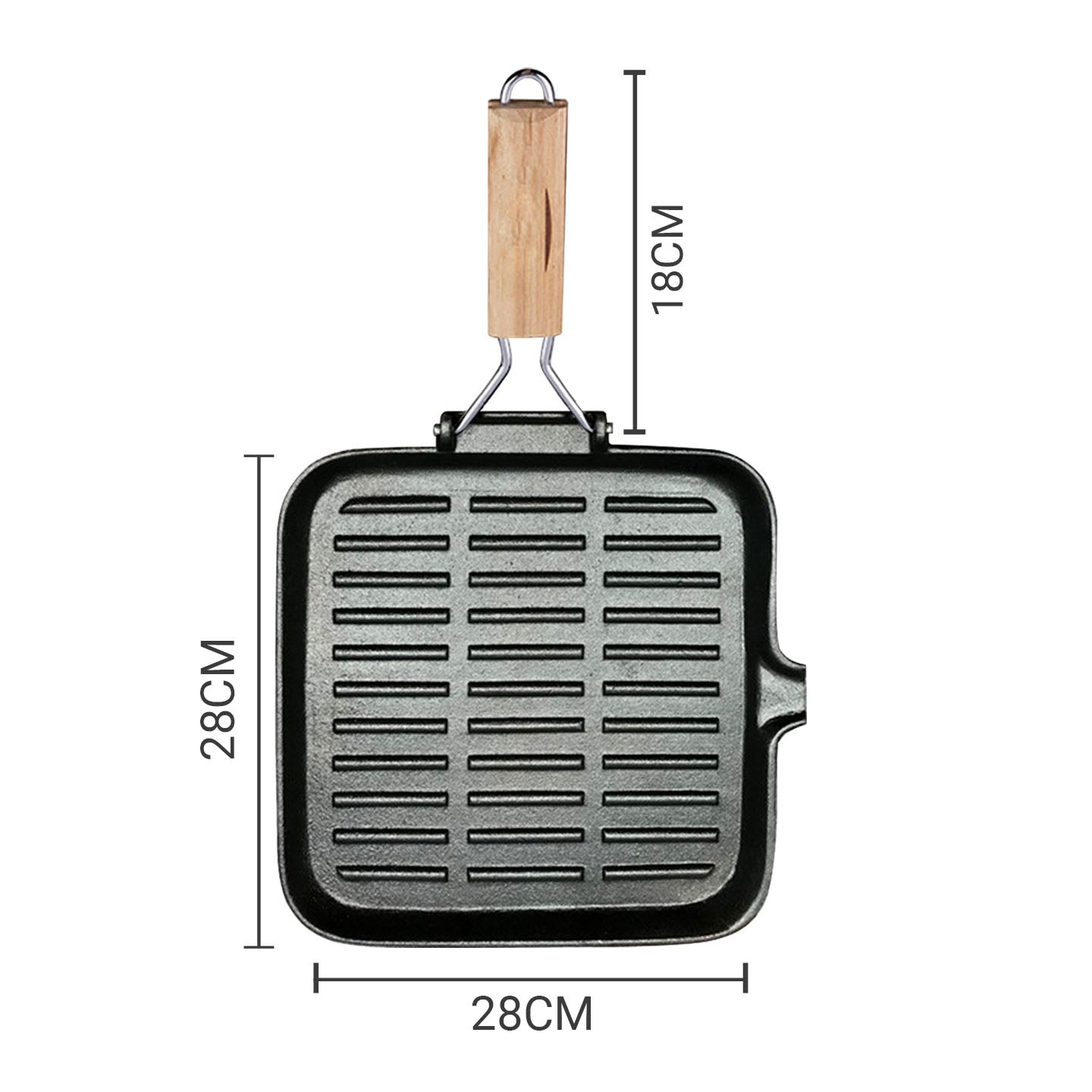 SOGA 28cm Ribbed Cast Iron Square Steak Frying Pan