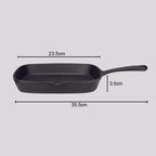SOGA 23.5cm Square Ribbed Cast Iron Frying Pan with Handle