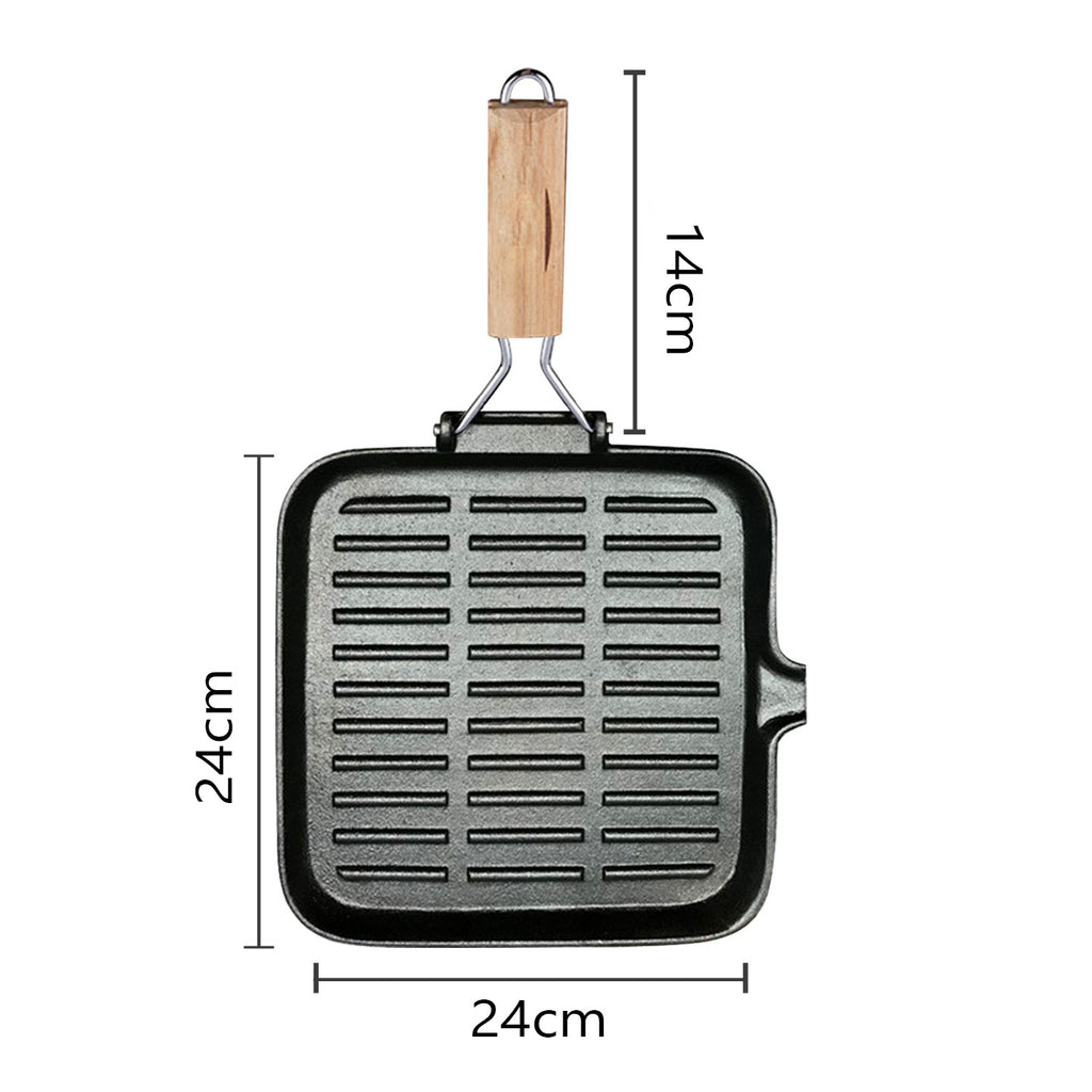 SOGA 28cm Ribbed Cast Iron Square Steak Frying Pan