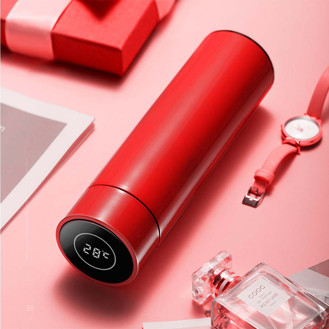 500ML Smart Thermometer Bottle Vacuum Flask  Red