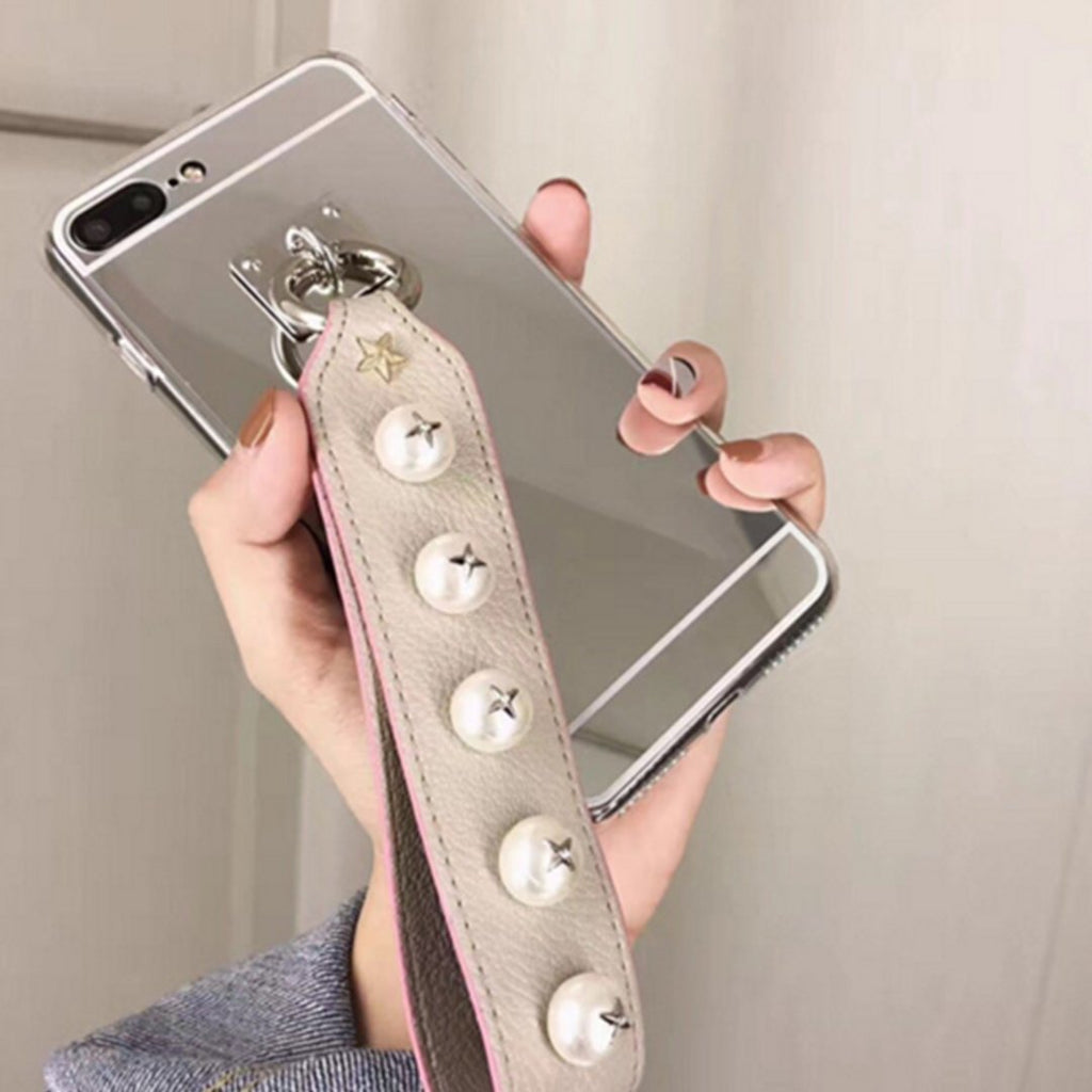 Luxury Fashionable Durable Mirror Back iPhone Case Pearl Strap