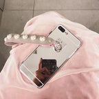 Luxury Fashionable Durable Mirror Back iPhone Case Pearl Strap