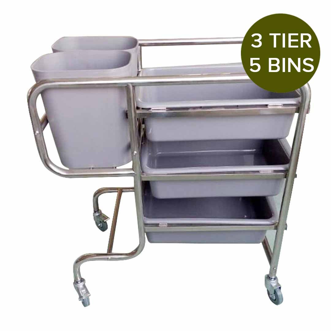 3 Tier Trolley Cart Five Buckets Square 80x43x89cm Round