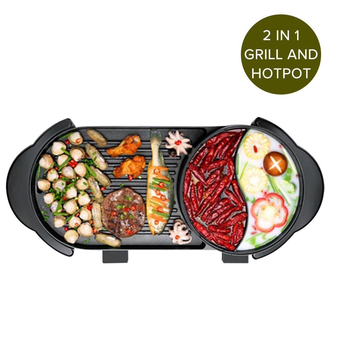 2 in 1 Electric Non-Stick BBQ Grill and Hotpot with Division