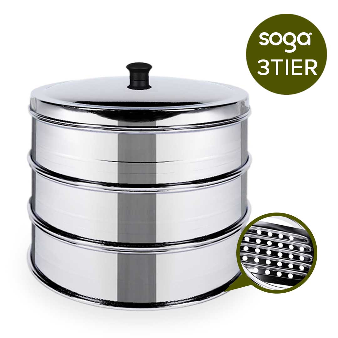 3 Tier Stainless Steel Steamers With Lid 22cm