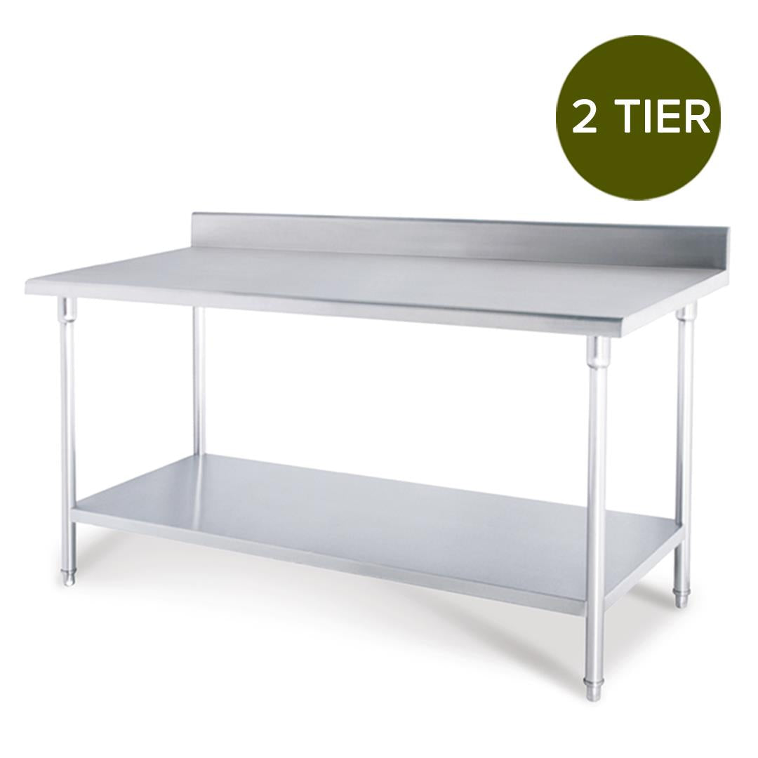 Commercial Kitchen Stainless Steel Bench Table with Back-splash 150*70*85cm