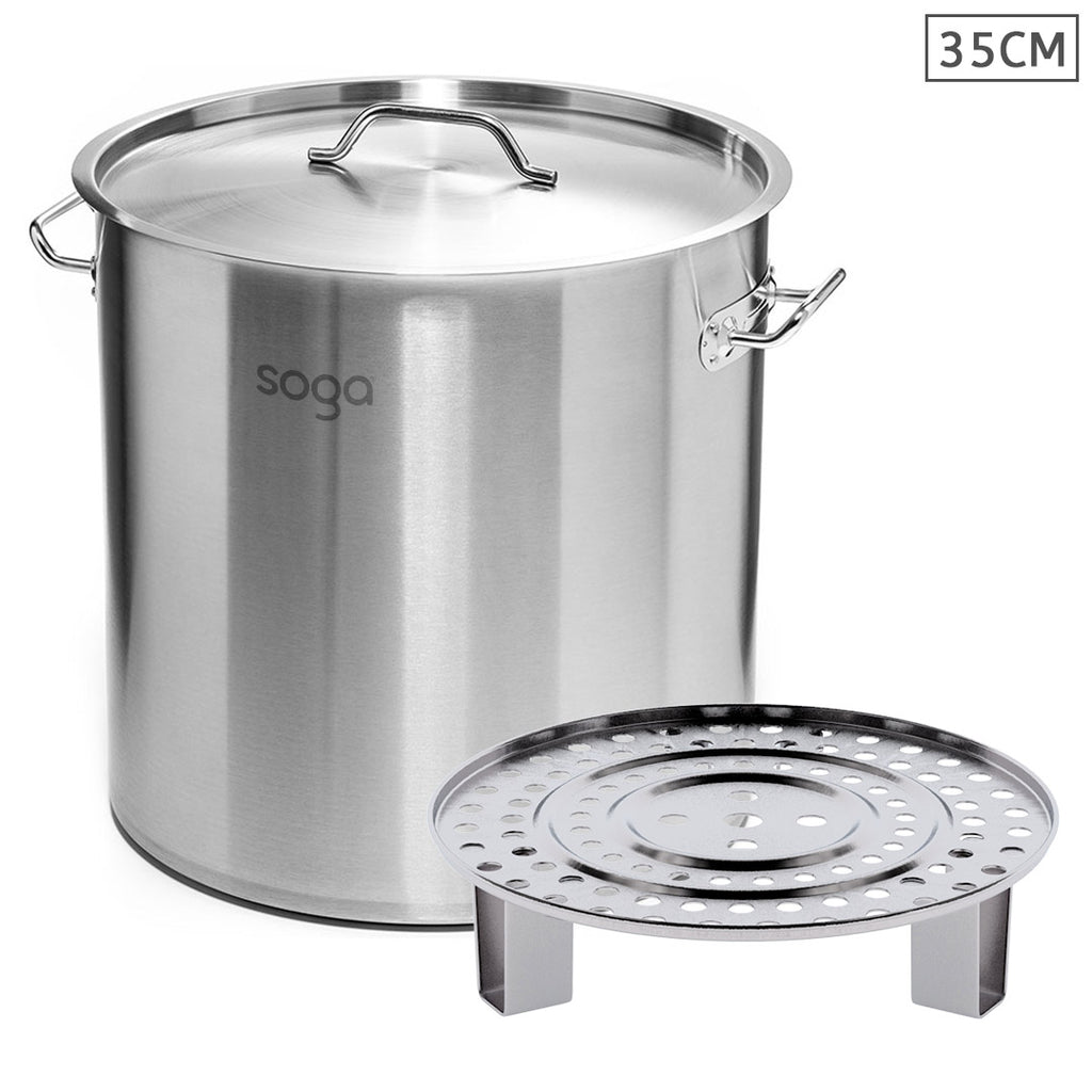 33L Stainless Steel Stock Pot with One Steamer Rack